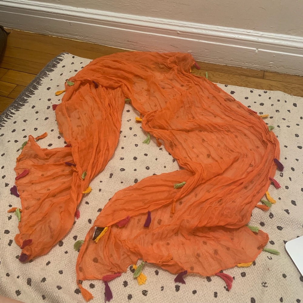 Orange tassel lightweight scarf